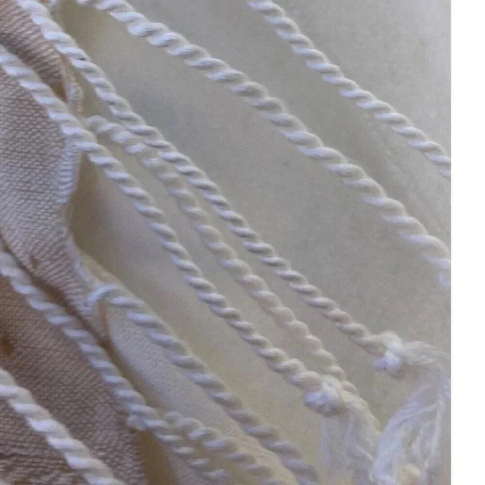 Textured Scarf Fringed Shawl Butterfly‎ Design Neutral Cream 70 x 36 inch​​ - Picture 4 of 6